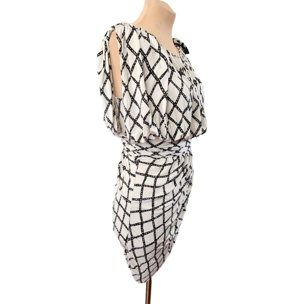 TRACY REESE Black & White Geometric Blouson Mini Dress - Size S - Picture 4 of 11